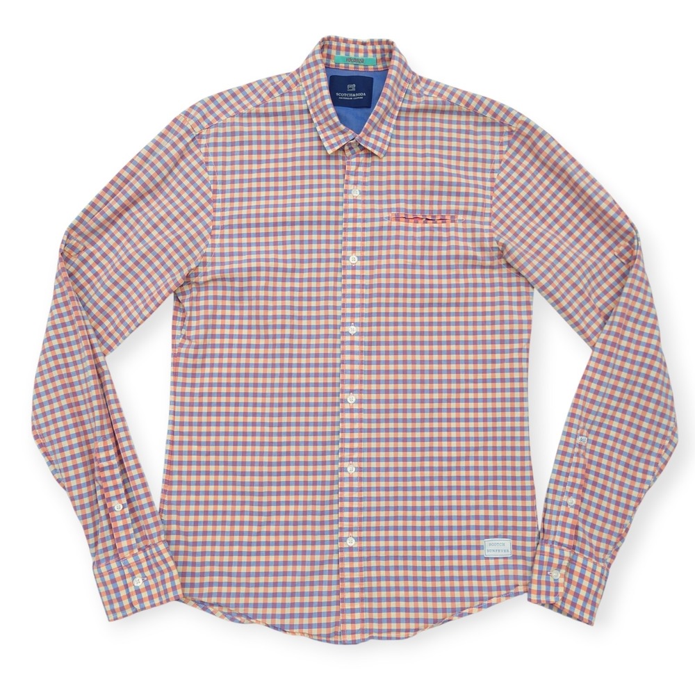 Scotch & Soda Vacanza Shirt Mens S Long Sleeve Button Up Gingham Sunfever Slim